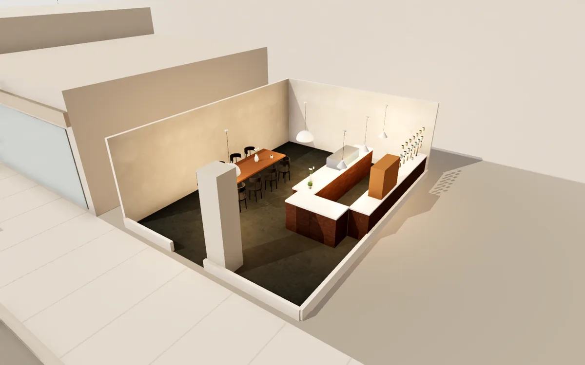Corner bakery: 3D view of the layout from above