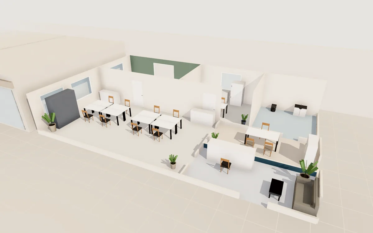 Office floor: 3D view of the layout from above