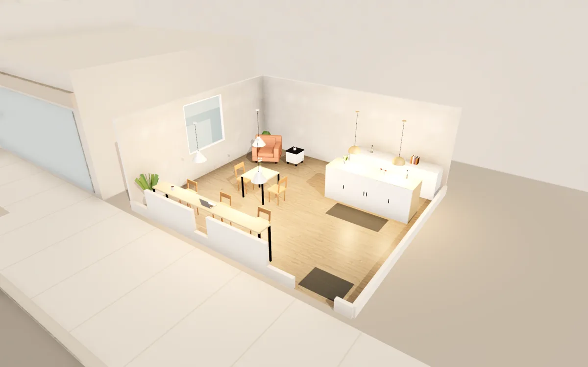 White café: 3D view of the layout from above